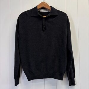 Vintage Jhane Barnes Mens 90s Wool Nylon Henley Sweater Size S Gray Minimalist